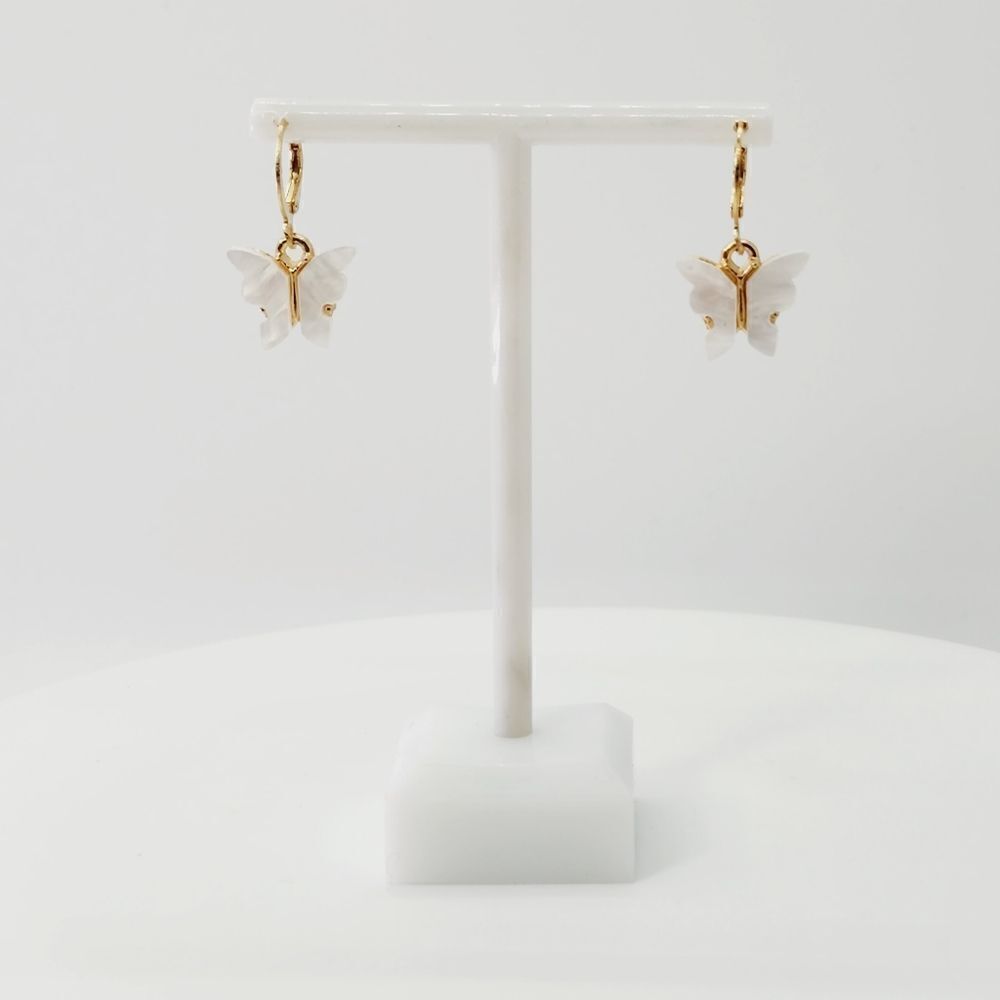 Cute White Butterfly Earrings for Women Sweet Gift Gold Toned
